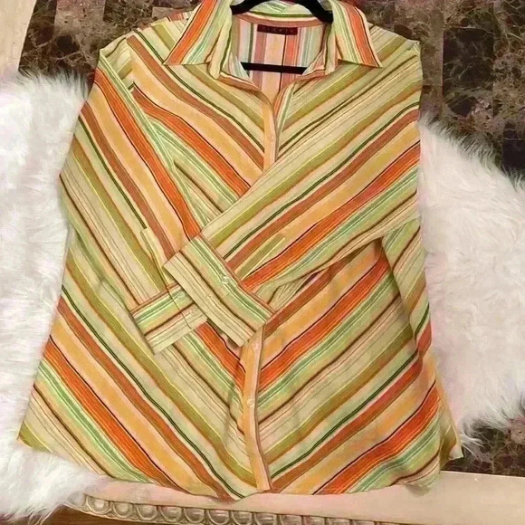 Ninety Melon colors stripe button up 3/4 sleeve shirt size large - Picture 4 of 4